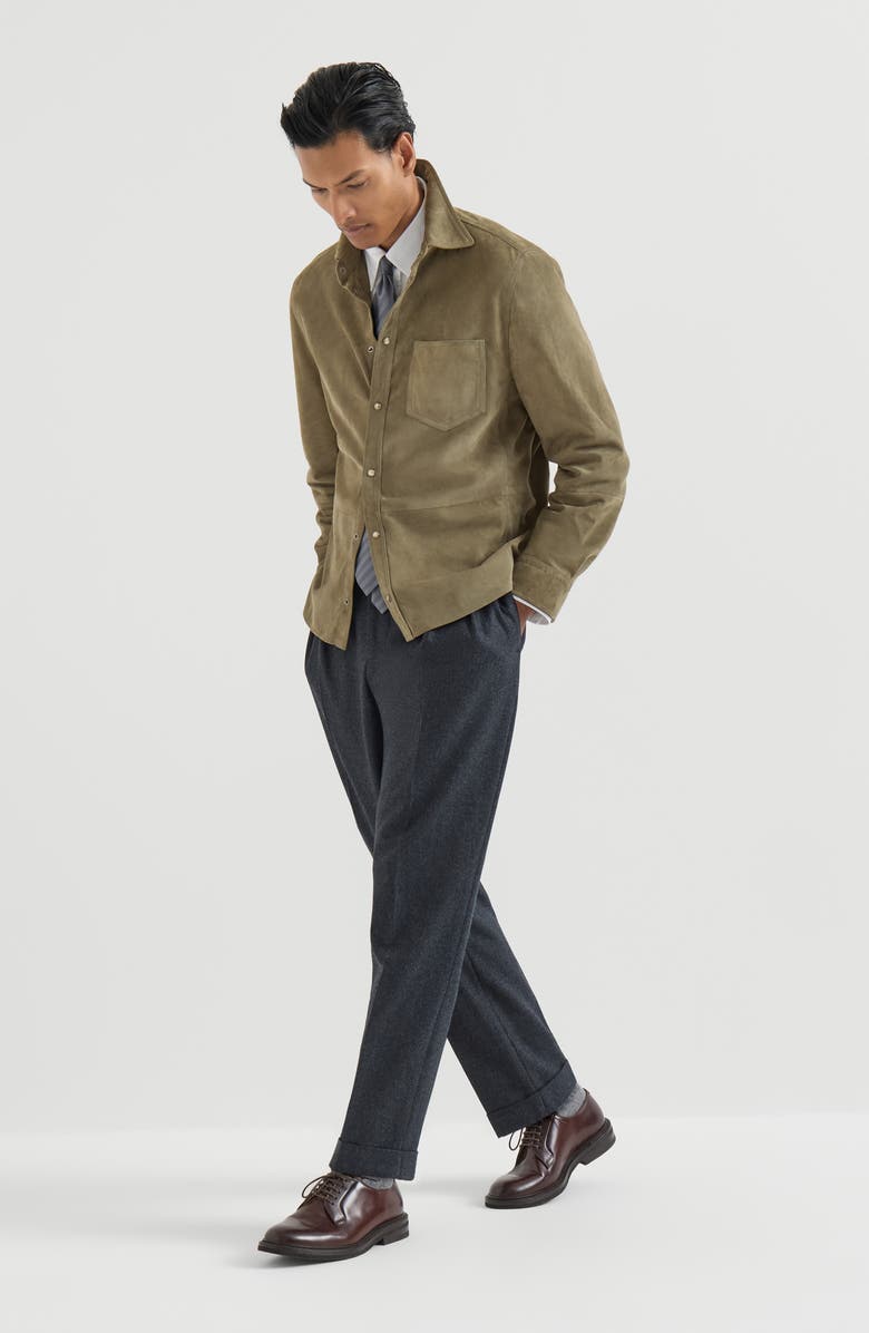 Brunello Cucinelli Suede overshirt, Alternate, color, Military