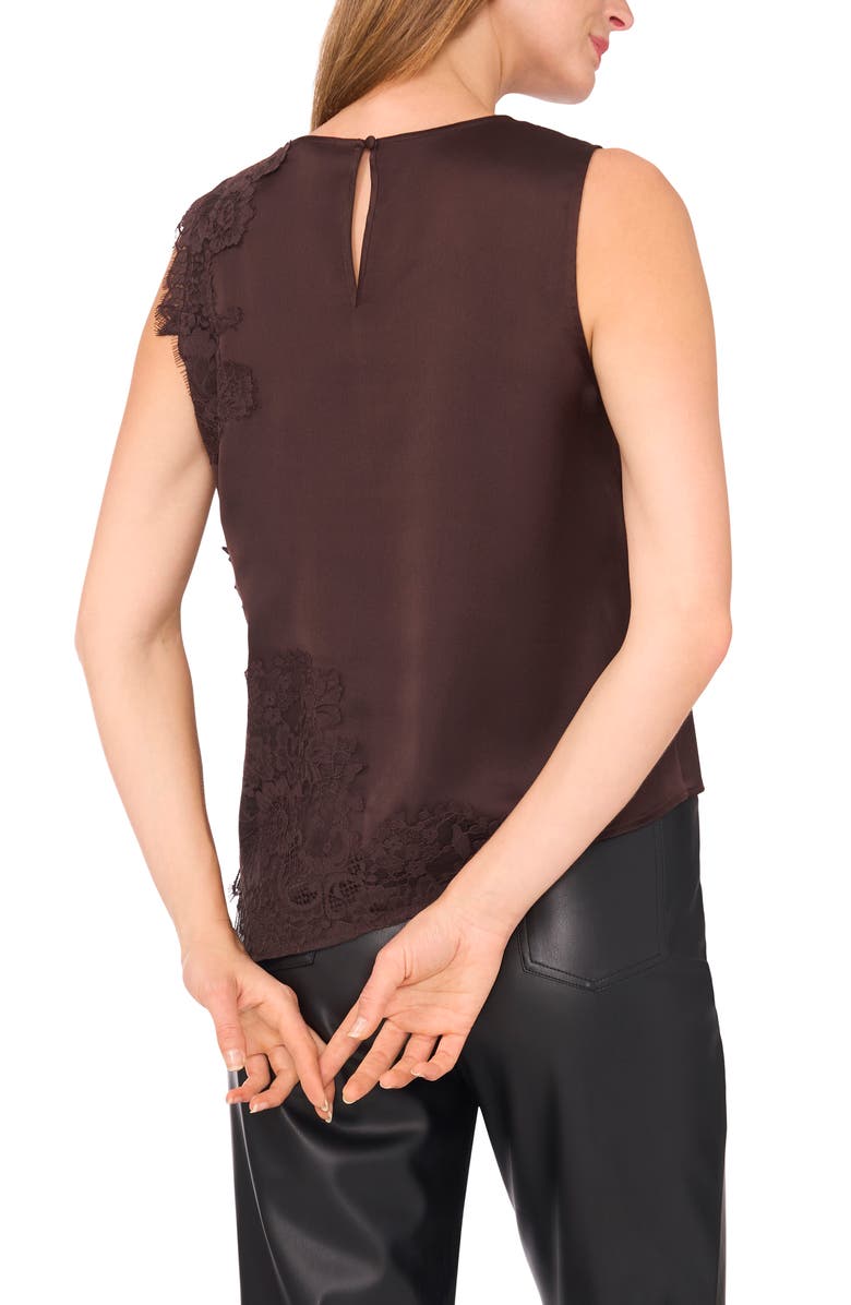Vince Camuto Lace Detail Asymmetric Hem Satin Tank, Alternate, color, Chocolate