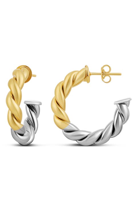 Two Tone Twist Hoop Earrings