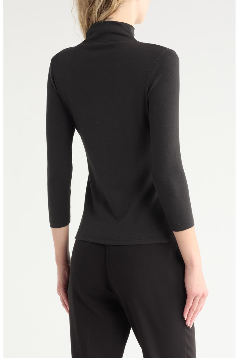 Three-Quarter Sleeve Stretch Pima Cotton Mock Neck T-Shirt, Alternate, color, BLACK
