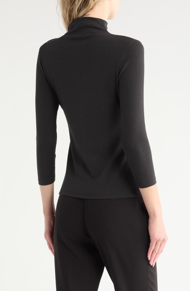 Nordstrom Three-Quarter Sleeve Stretch Pima Cotton Mock Neck T-Shirt, Alternate, color, Black