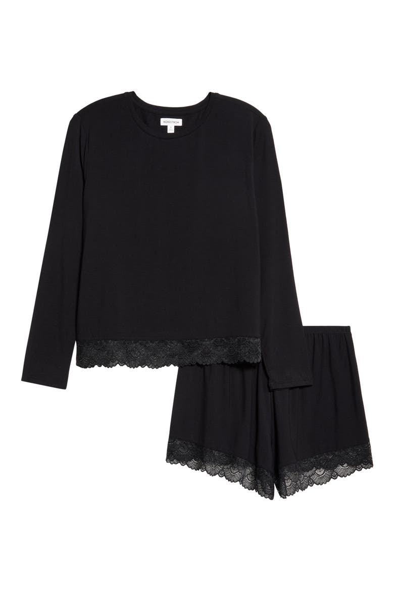 Moonlight Eco Lace Short Pajamas, Alternate, color, BLACK