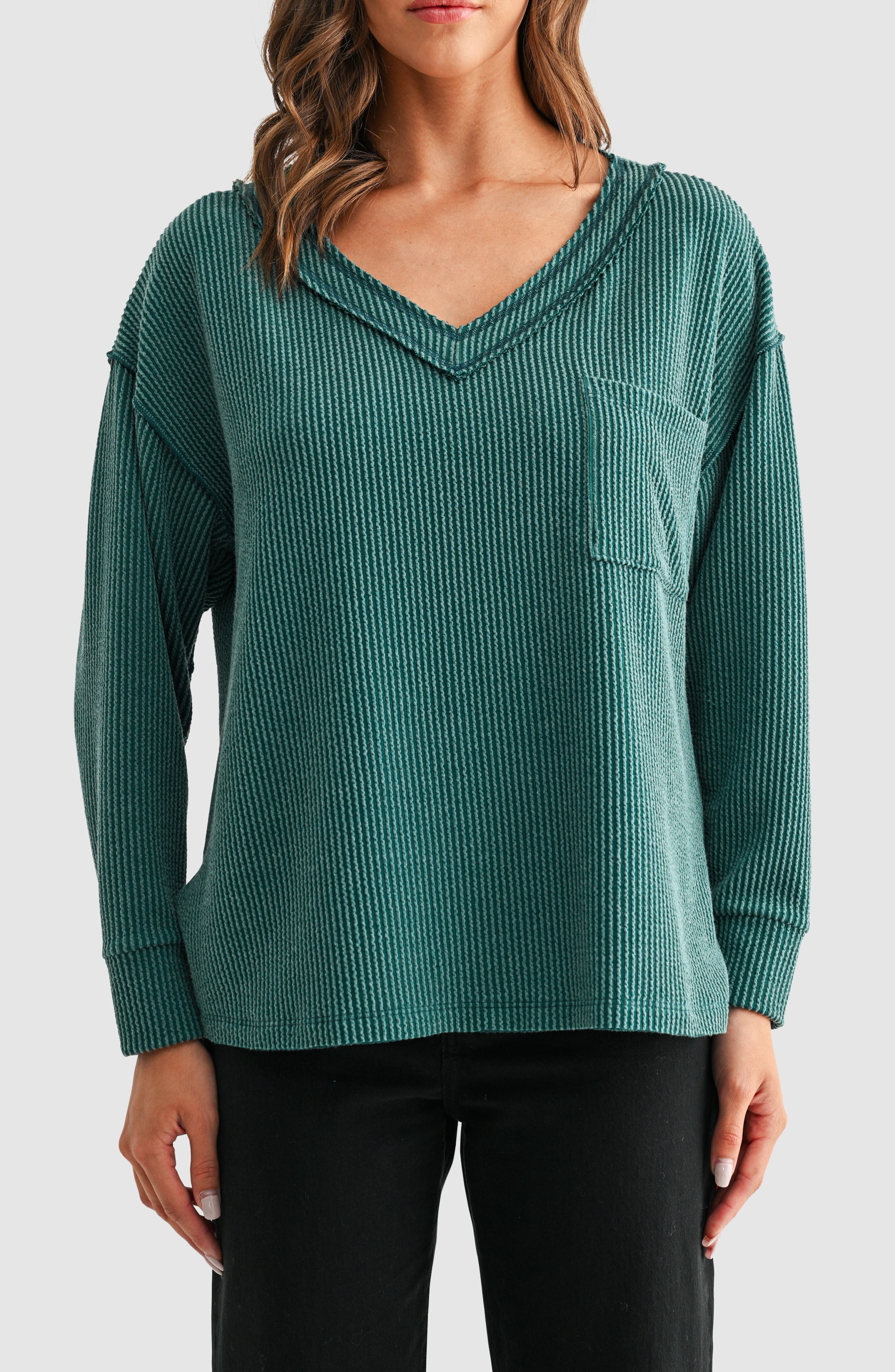 Rib Knit Pocket Sweater - image 5
