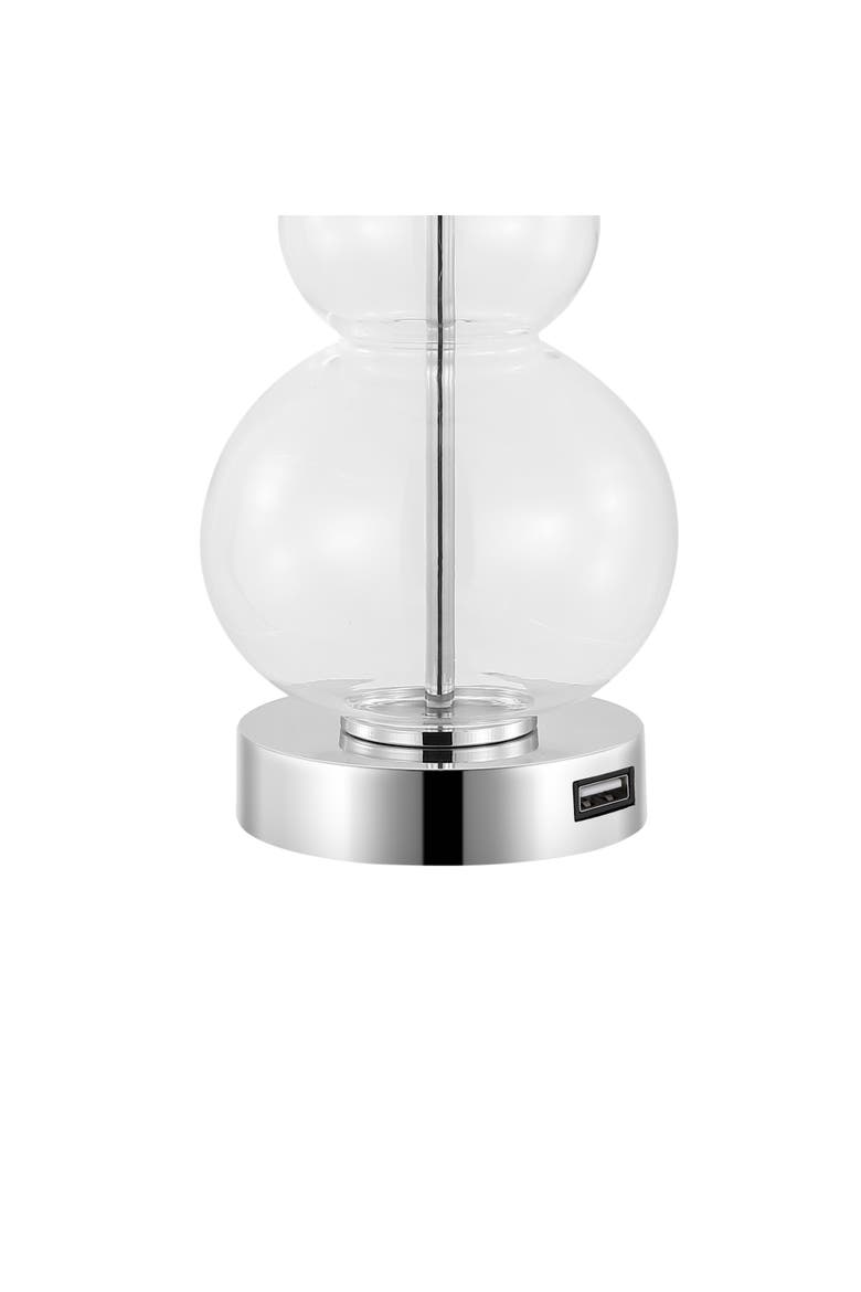 Cora 22" Classic Vintage Glass LED Table Lamp with USB Charging Port, Alternate, color, Chrome/Clear