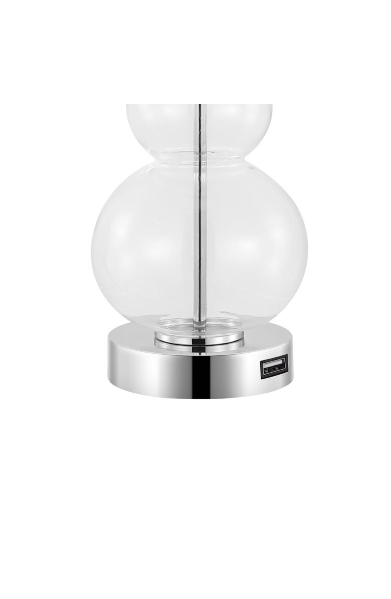 JONATHAN Y Cora 22" Classic Vintage Glass LED Table Lamp with USB Charging Port, Alternate, color, Chrome/Clear
