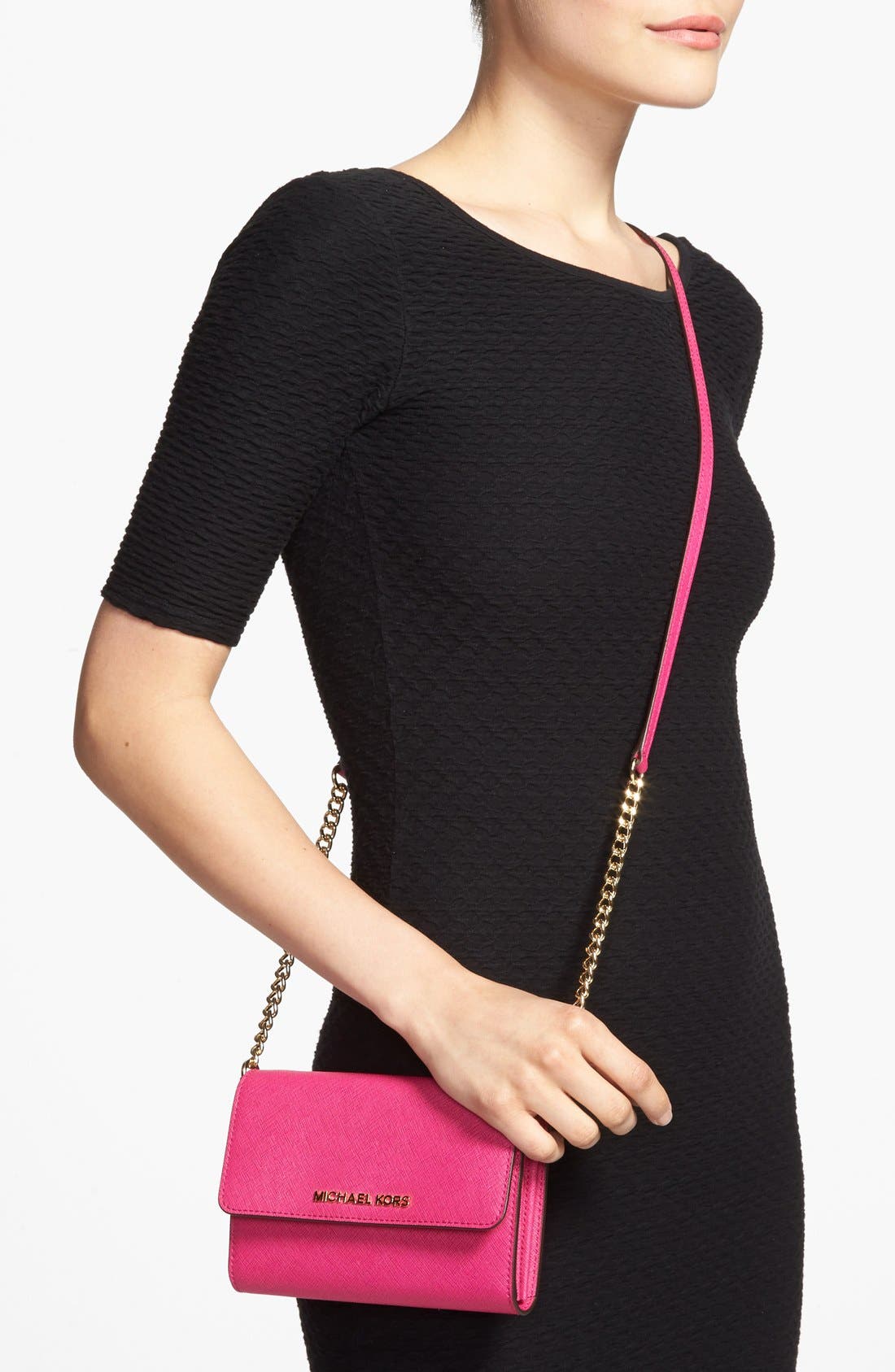 'Jet Set - Large Phone' Saffiano Leather Crossbody Bag, Alternate, color, RASPBERRY
