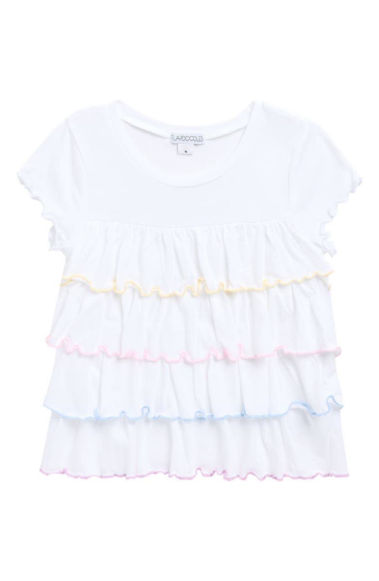 Flapdoodles Kids' Tiered Ruffle Top, Main, color, White