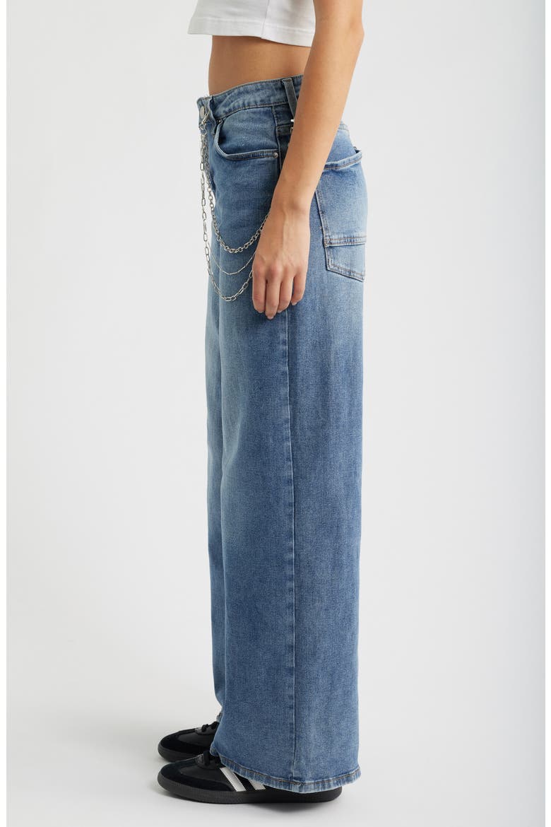 Joey Chain Detail High Waist Wide Leg Jeans, Alternate, color, MEDIUM BLUE