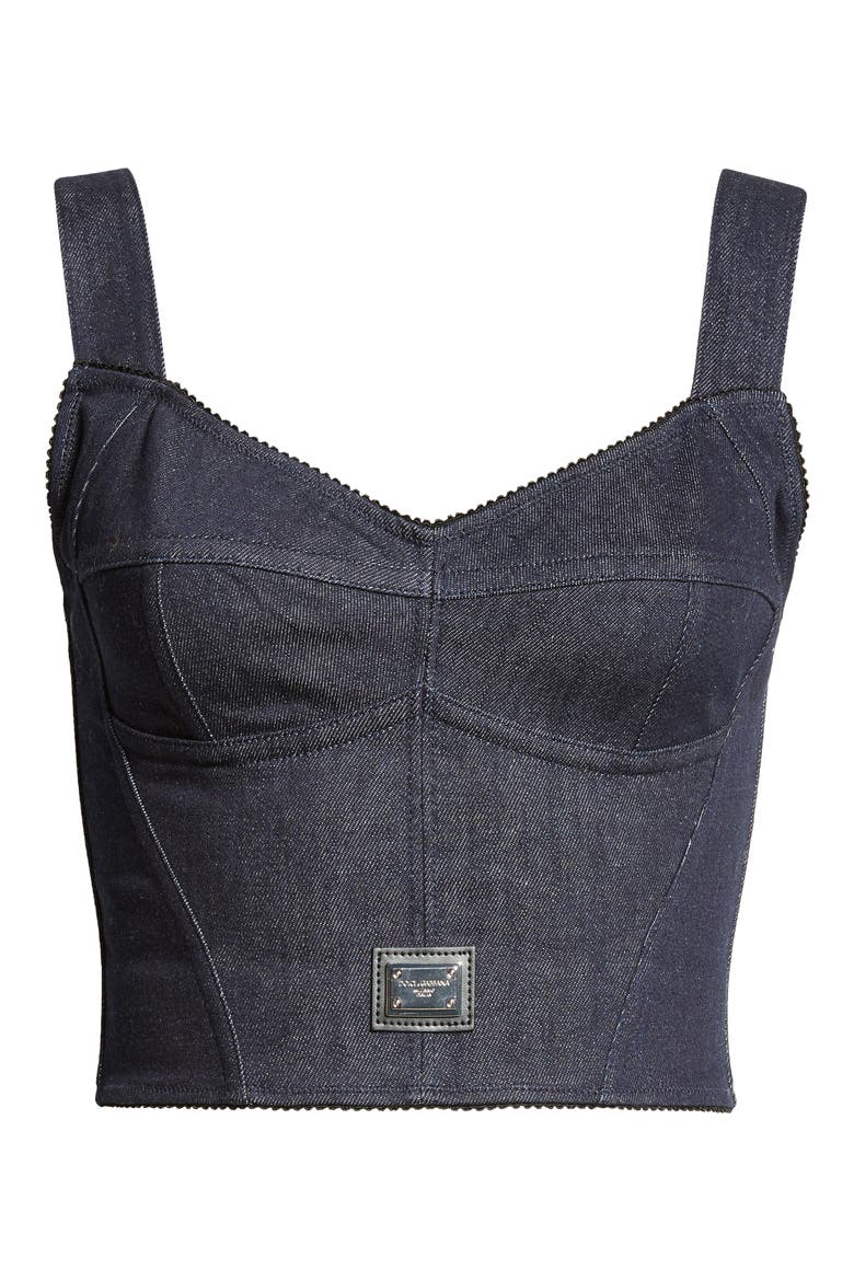 Logo Plaque Denim Corset Top, Alternate, color, S9001 VARIANTE ABBINATA