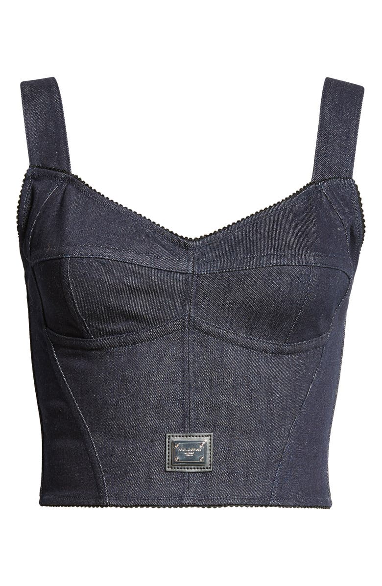 Dolce&Gabbana Logo Plaque Denim Corset Top, Alternate, color, S9001 Variante Abbinata