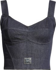 Dolce&Gabbana Logo Plaque Denim Corset Top
