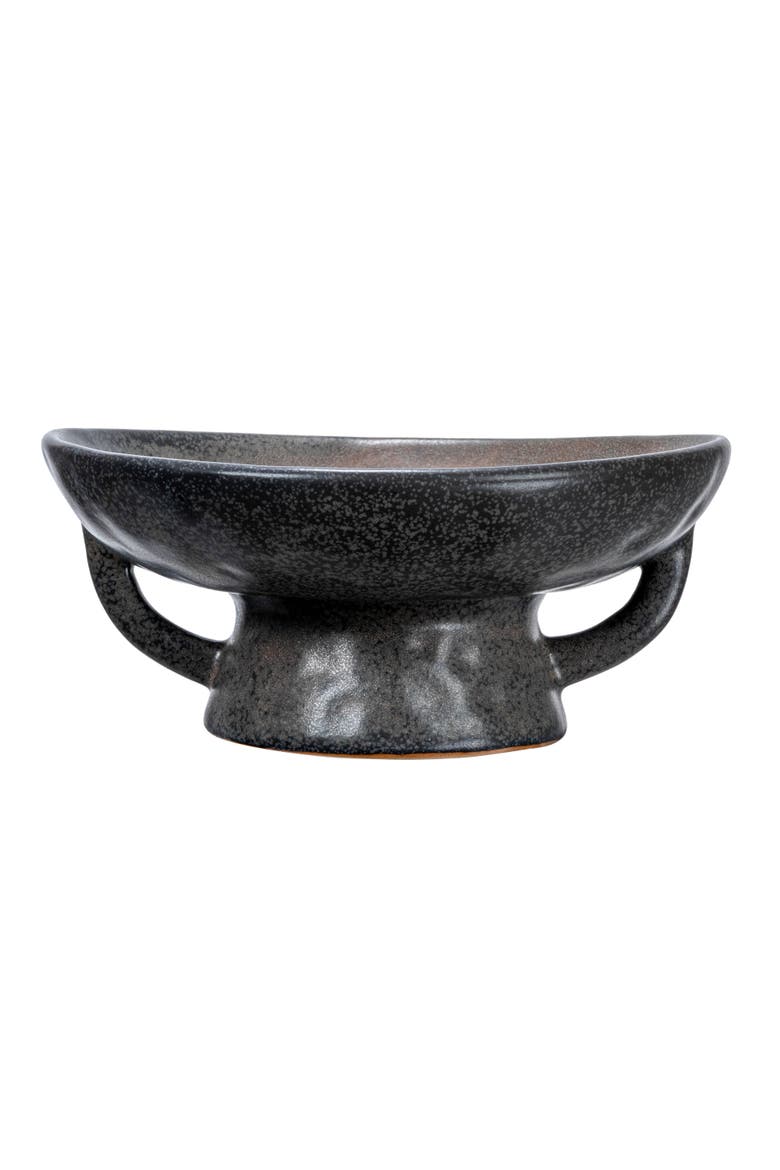 Stoneware Bowl with Handle and Base, Black Reactive Glaze, Alternate, color, Black