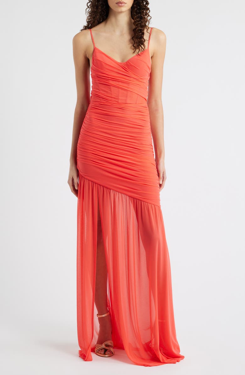 Black Halo Kristen Shirred Gown, Main, color, Coral