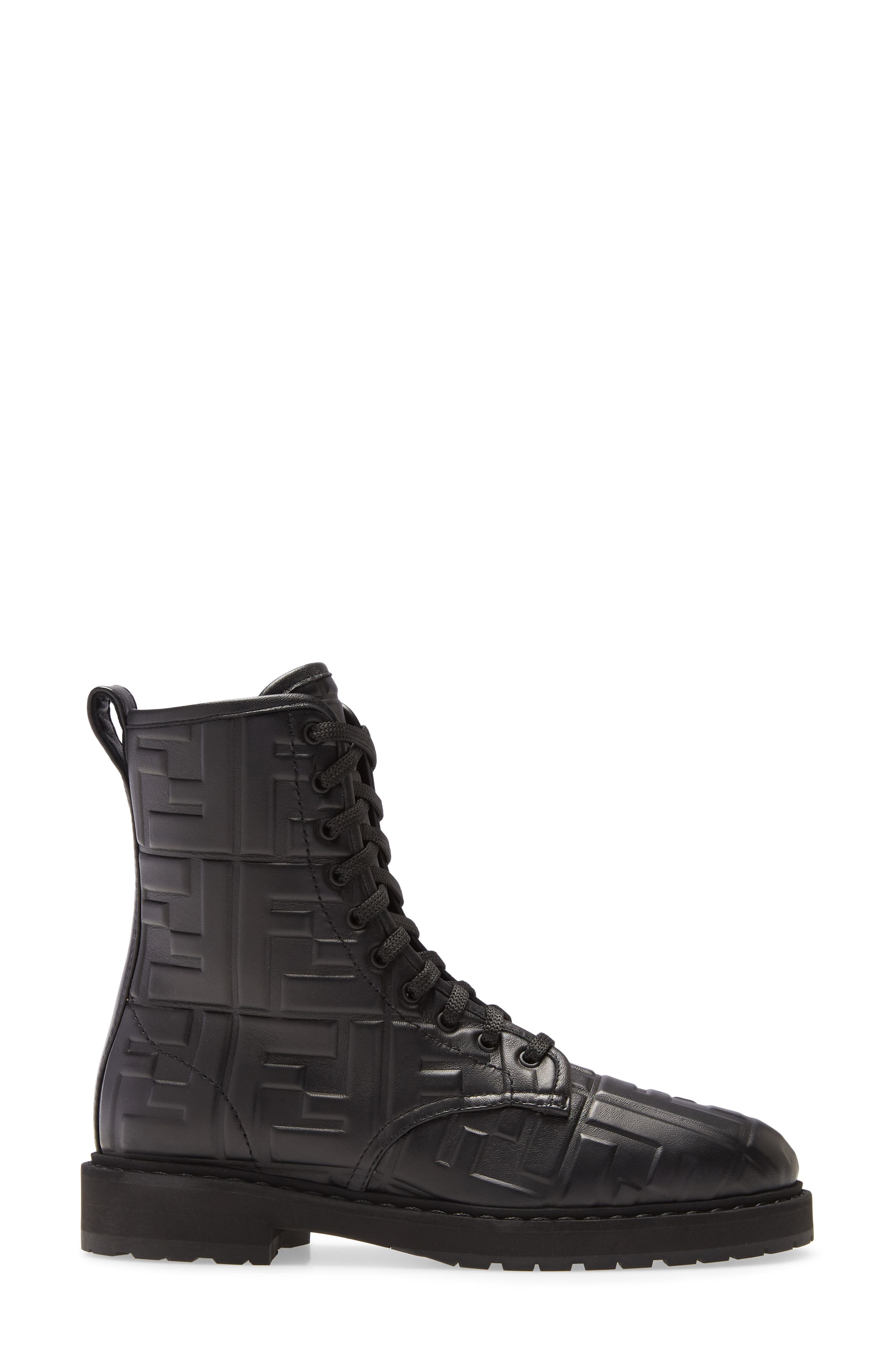 Fendi FF Embossed Logo Combat Boot, Alternate, color, 