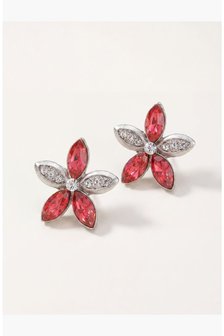 Elegant Crystal Flower Stud Earrings, Alternate, color, Red