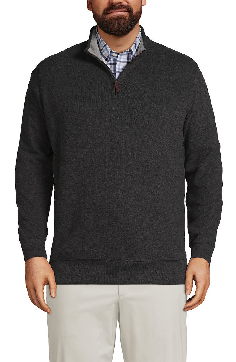 Lands' End Bedford Rib Quarter Zip Pullover Sweater, Main, color, Dark Charcoal Heather
