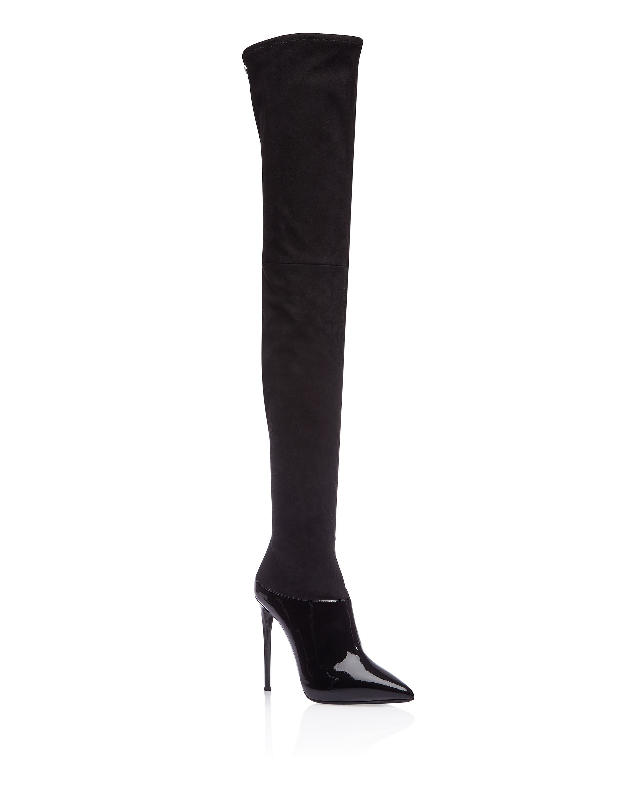 Suede & Patent Hi-heel Over The Knee Thigh-high Boots Women, Main, color, black/nickel