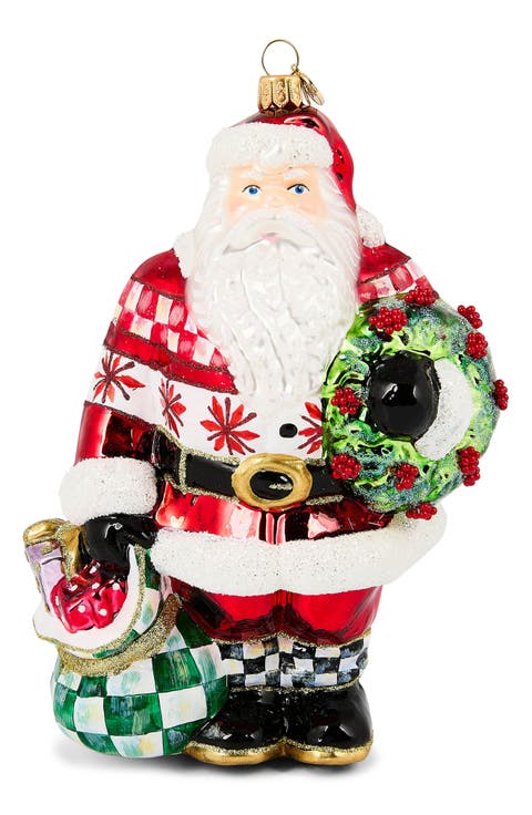 Cozy Sweater Santa Glass Ornament