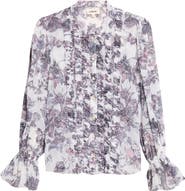 L'AGENCE Eunice Butterfly Print Ruffle Trim Button-Up Top