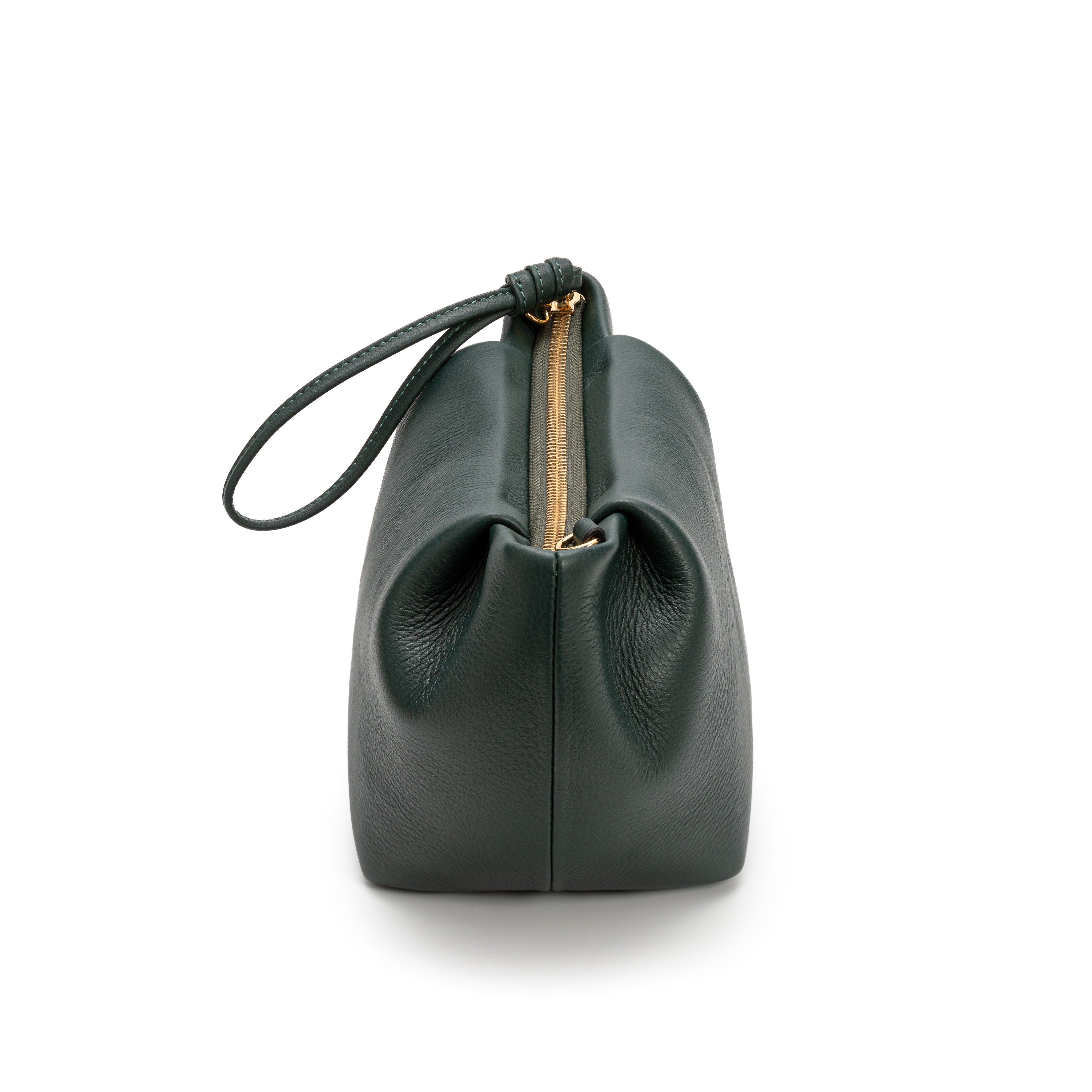 Martita Small Leather Clutch Bag With Shoulder Strap, Alternate, color, Forest