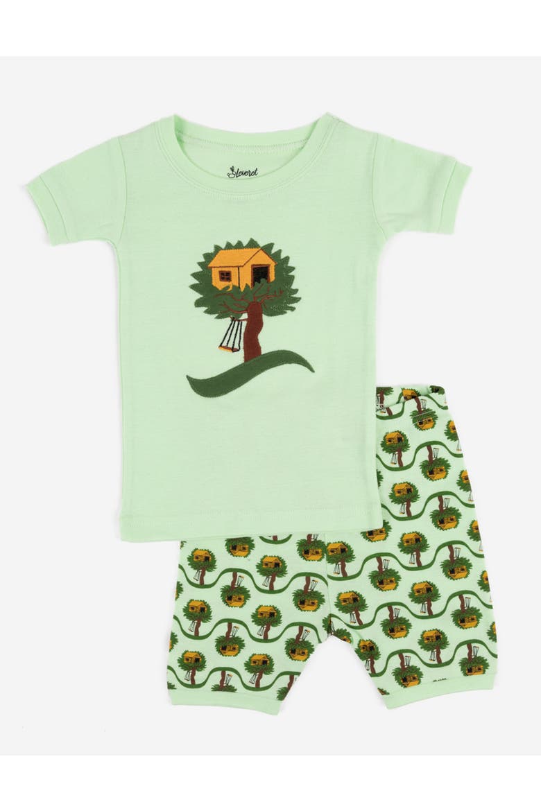 Kids Cotton Two-Piece Short Printed Pajamas, Vehicles & Adventure, Main, color, Picnic Tree