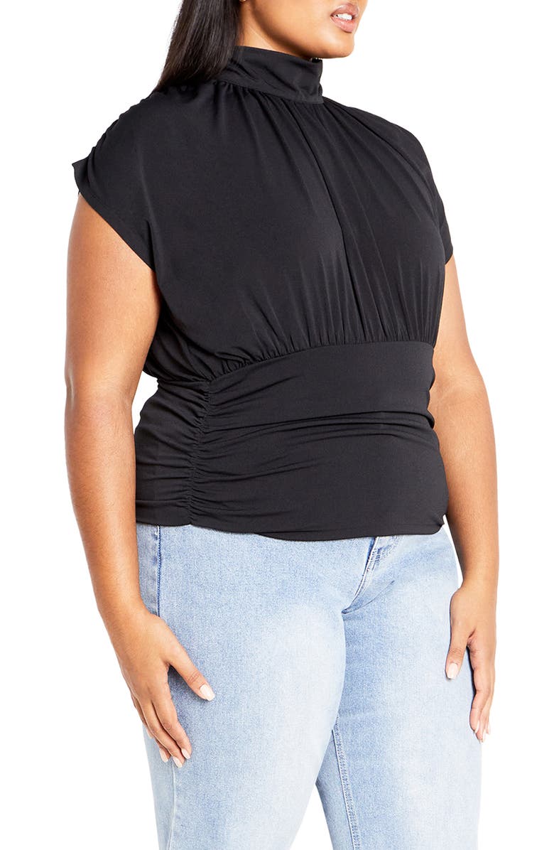 City Chic Kamryn Mock Neck Cap Sleeve Top, Alternate, color, Black