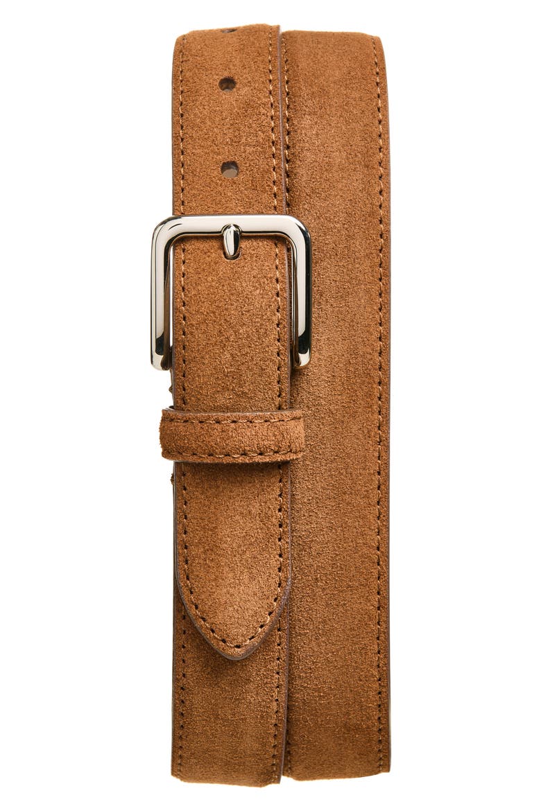 Alex Stitched Suede Belt, Main, color, SADDLE