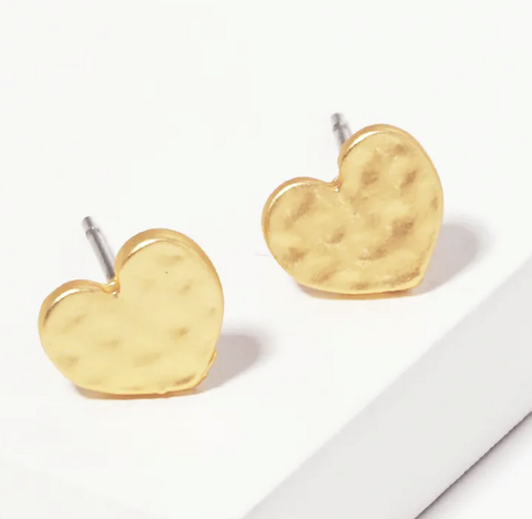 With Love Hammered Gold Heart Earrings