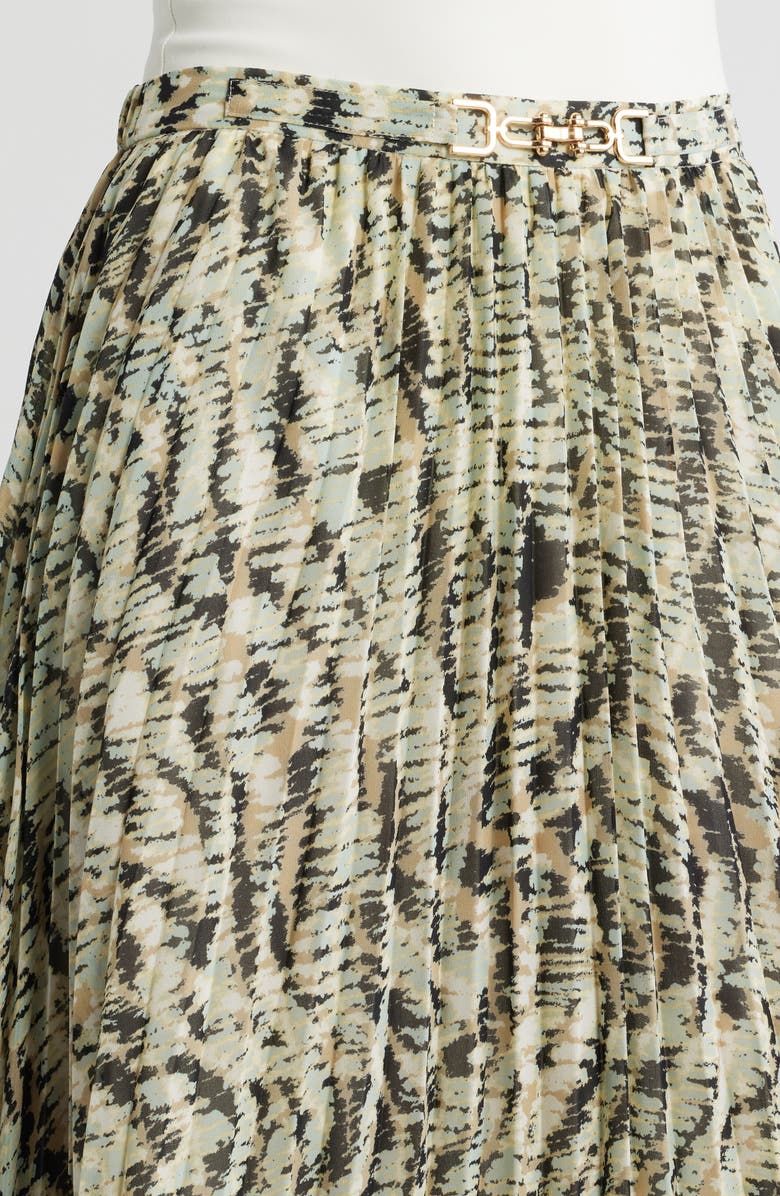 Anne Klein Print Pleated Maxi Skirt, Alternate, color, Soft Aloe Multi