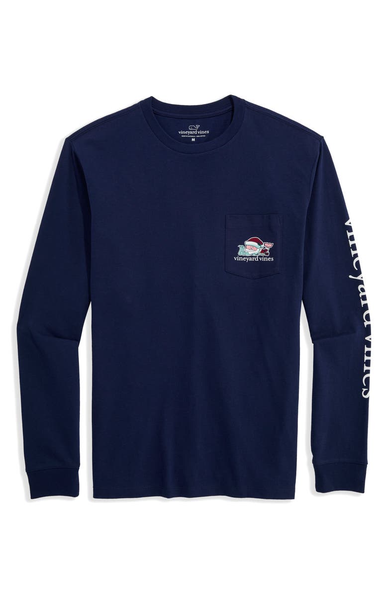 vineyard vines Santa Whale Cotton Long Sleeve Graphic T-Shirt, Main, color, Nautical Navy