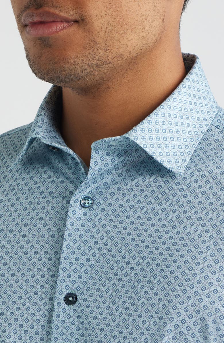 Bugatchi James OoohCotton<sup>®</sup> Geo Print Button-Up Shirt, Alternate, color, Seafoam