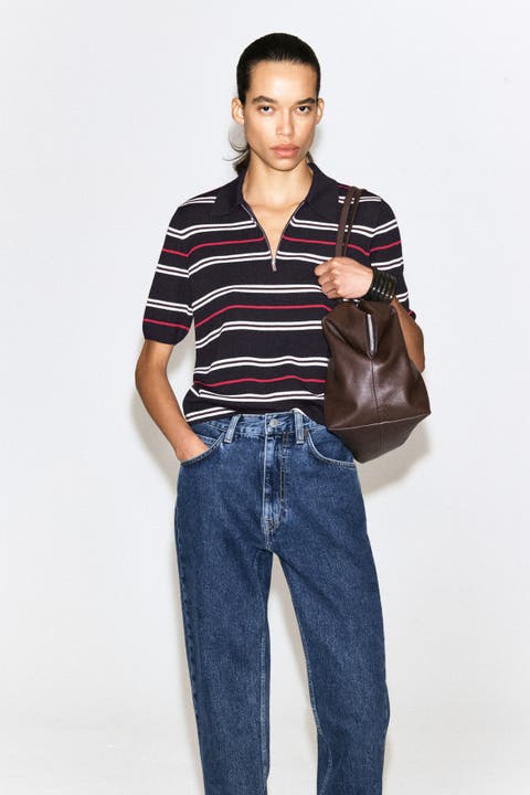 Merino Wool Zip-Up Polo Shirt