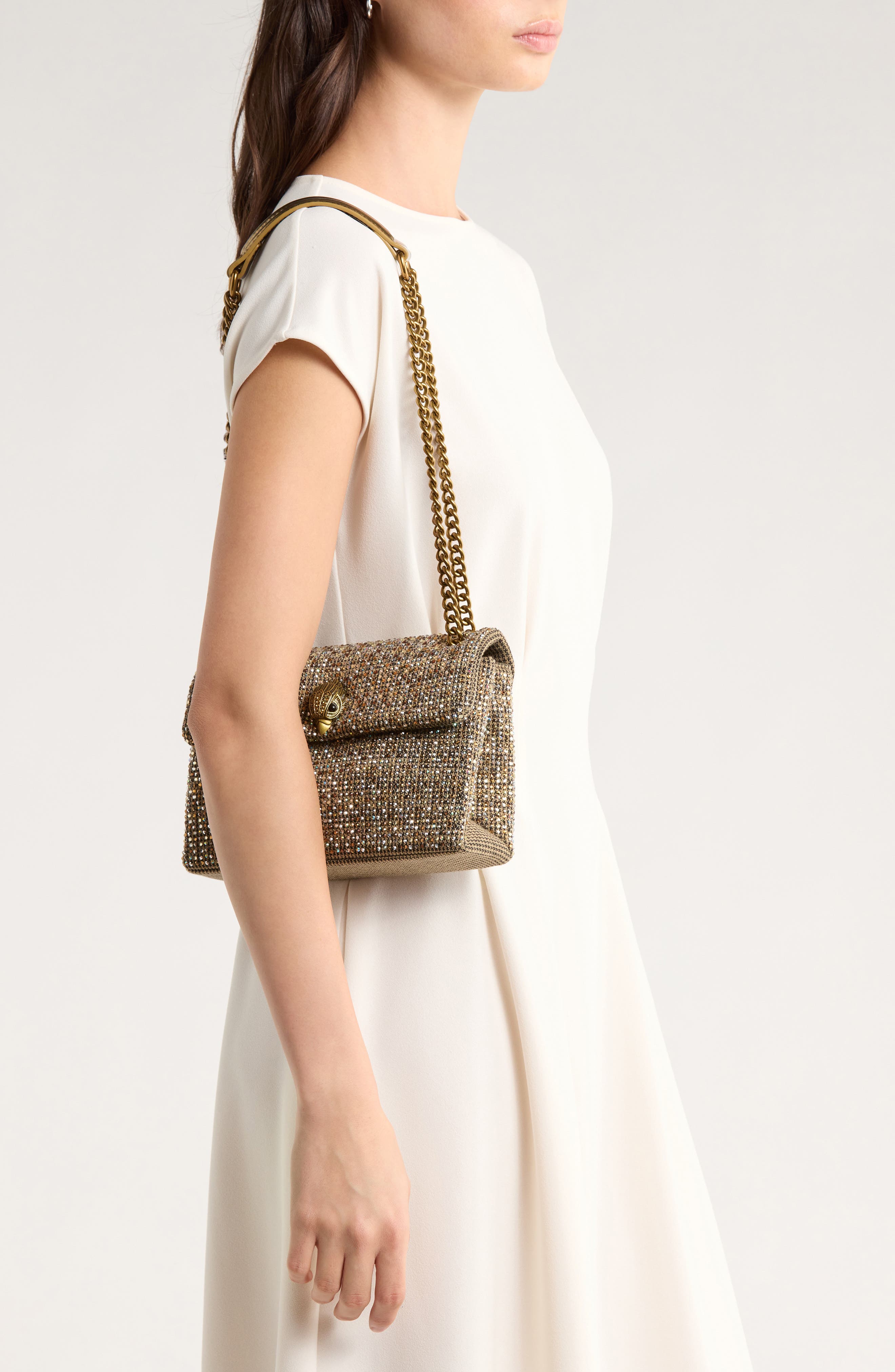 Kurt Geiger London Medium Kensington Crystal Embellished Crossbody Bag, Alternate, color, Open Beige