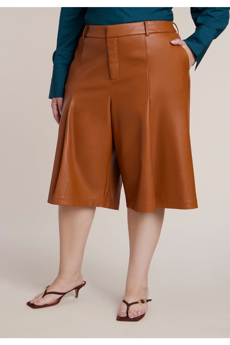 Faux Leather Bermuda Short, Alternate, color, CARAMEL CAFE