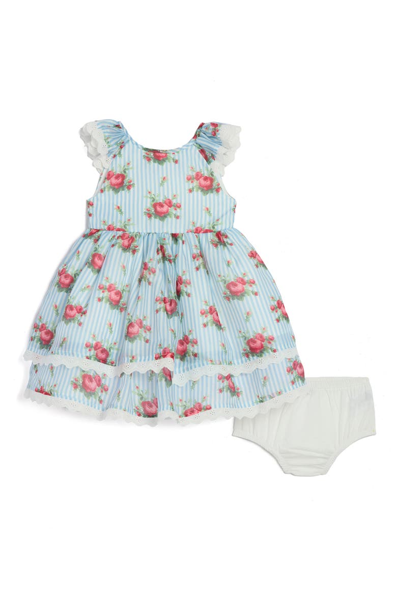 Floral Stripe Dress & Bloomers, Main, color, BLUE/ WHITE