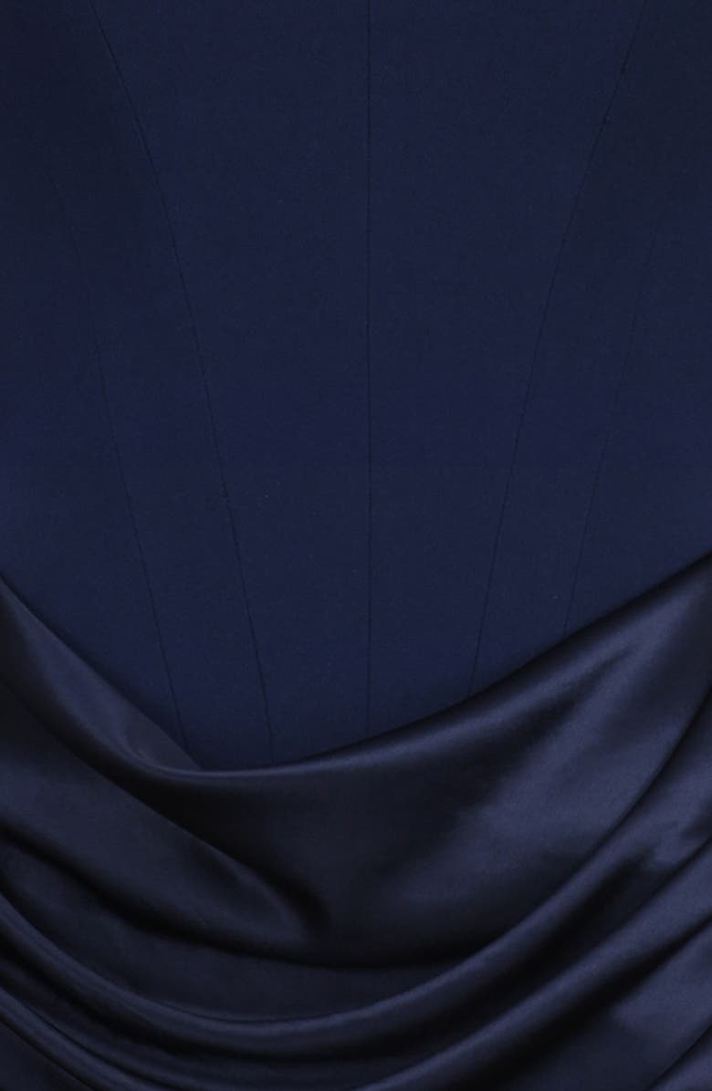HOUSE OF CB Persephone Strapless Corset Satin & Stretch Crepe Mermaid Gown, Alternate, color, Navy