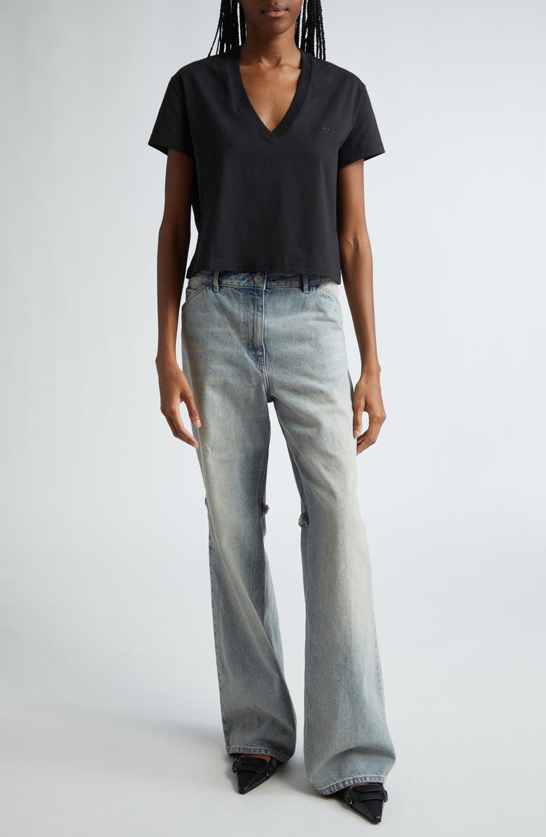 Courrèges Deep V-Neck Crop Cotton T-Shirt, Alternate, color, 