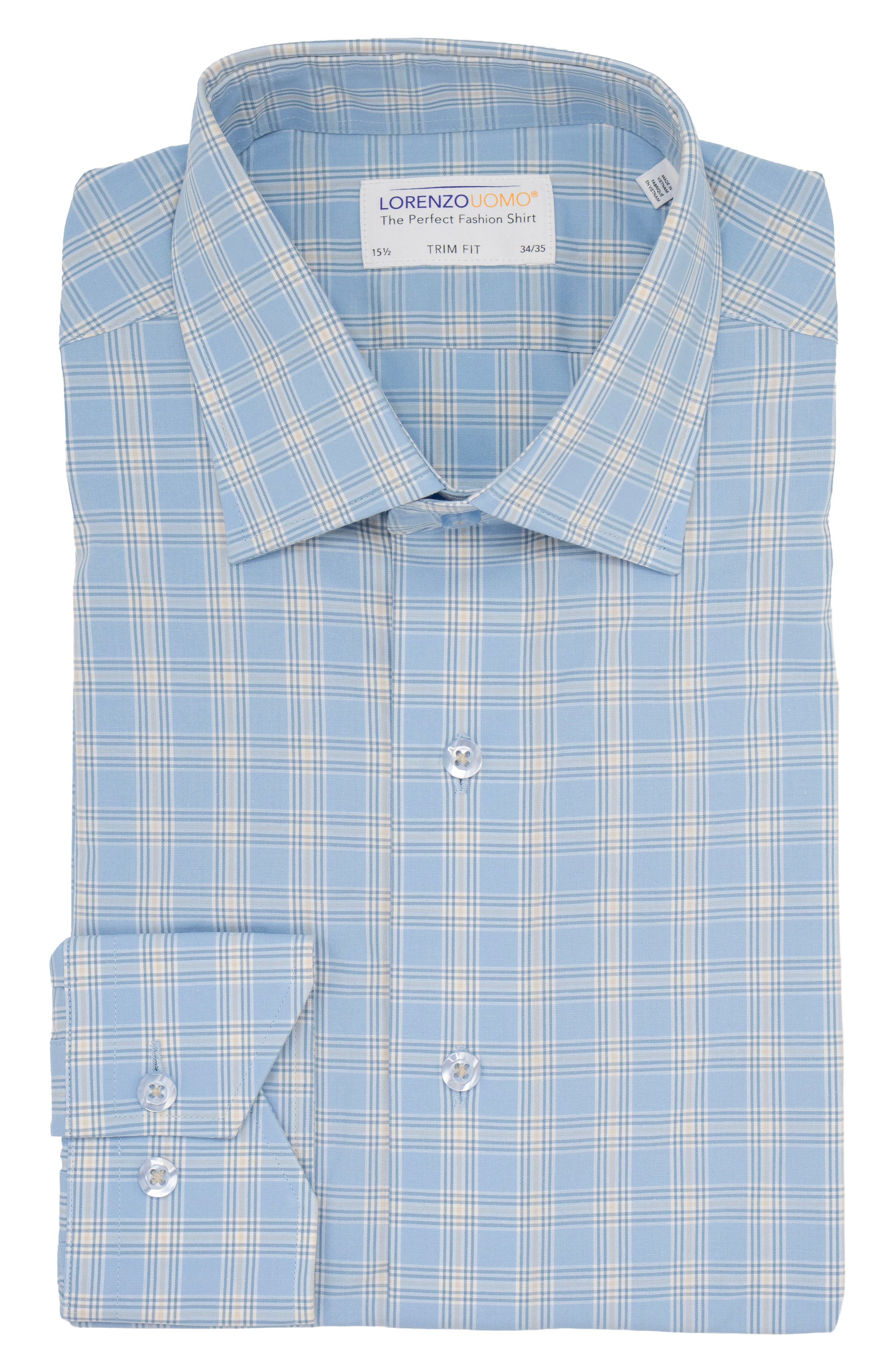 Lorenzo Uomo Trim Fit Plaid Stretch Cotton Dress Shirt