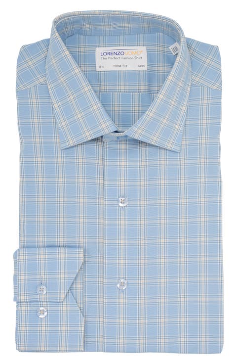Trim Fit Plaid Stretch Cotton Dress Shirt