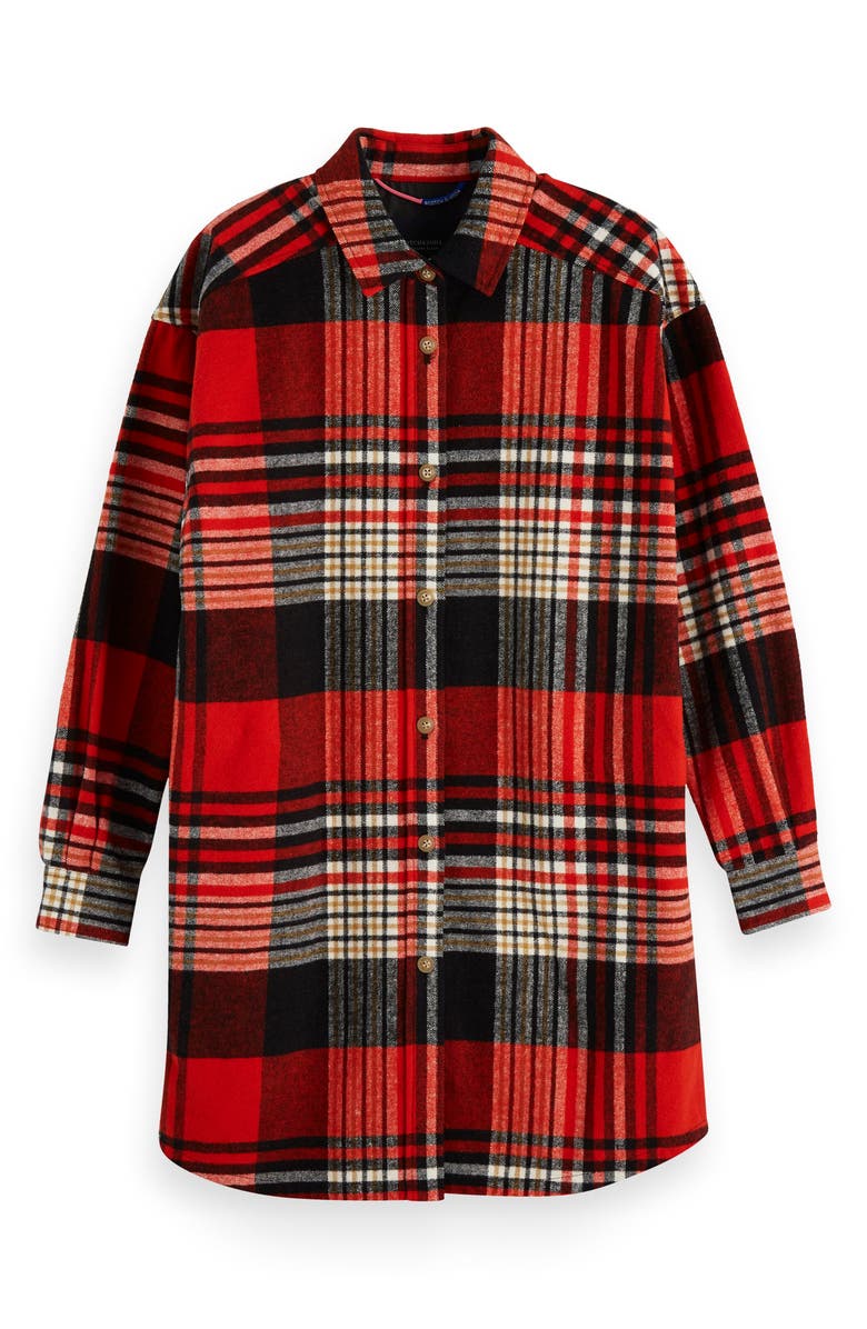 Scotch & Soda Plaid Oversize Brushed Cotton Flannel Shirt, Alternate, color,