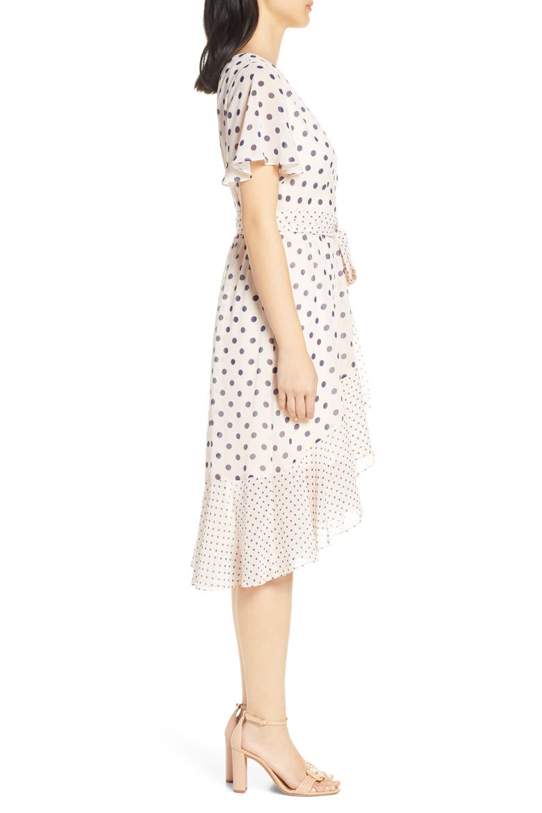 Polka Dot Chiffon Faux Wrap Dress, Alternate, color, BLUSH