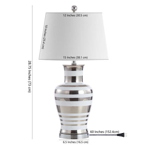 Jonathan Y Zilar Striped 28.75 Ceramic Iron Classic Modern Led Table Lamp In Silver/white