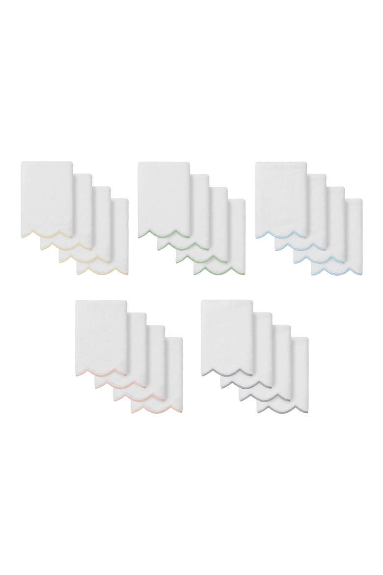 Adornia Scallop Set of 4 Fingertip Towels, Alternate, color, WHITE/ PINK
