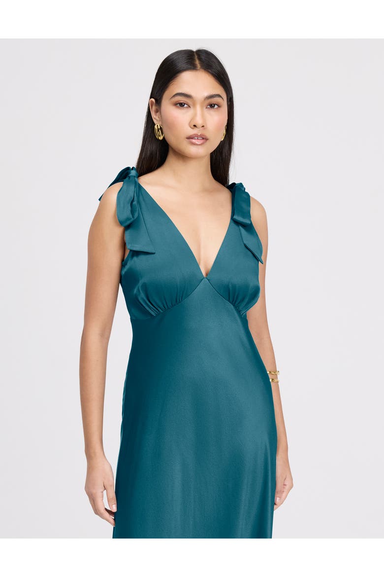 Nora Tie Shoulder Satin Maxi Dress, Alternate, color, Emerald