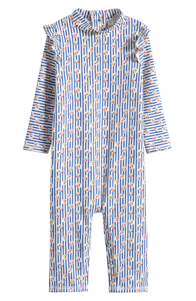 Boden Stripe Long Sleeve One-Piece Rashguard Swimsuit, Main, color, Stripe Cherries