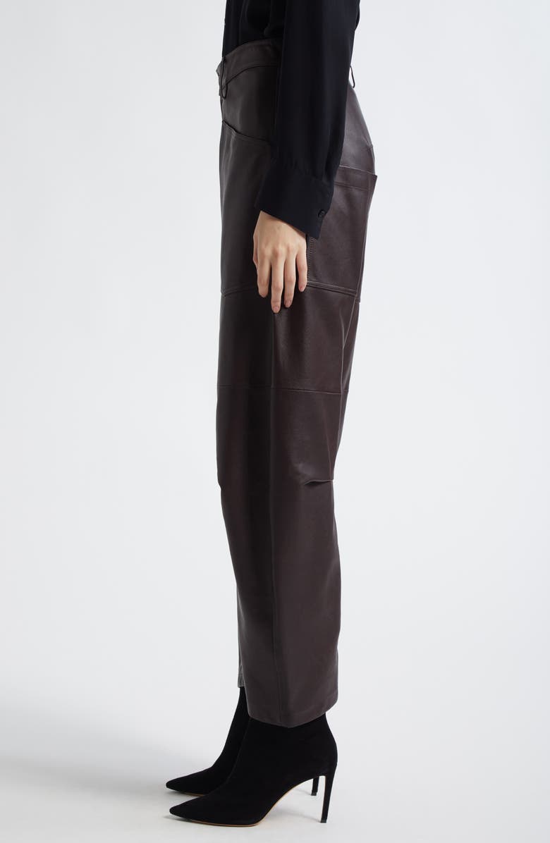 Nili Lotan Shon Barrel Leg Leather Pants, Alternate, color, Dark Brown