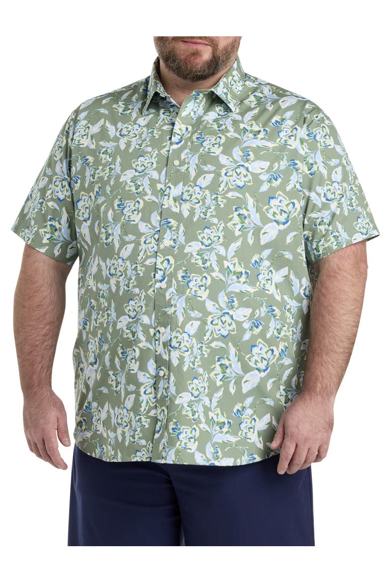 Big & Tall Floral Sport Shirt, Main, color, GREEN BLUE
