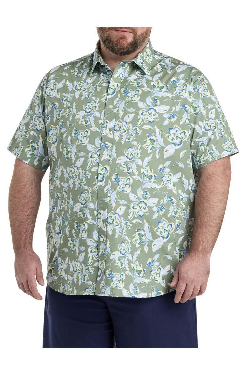 True Nation by DXL Big & Tall Floral Sport Shirt, Main, color, Green Blue