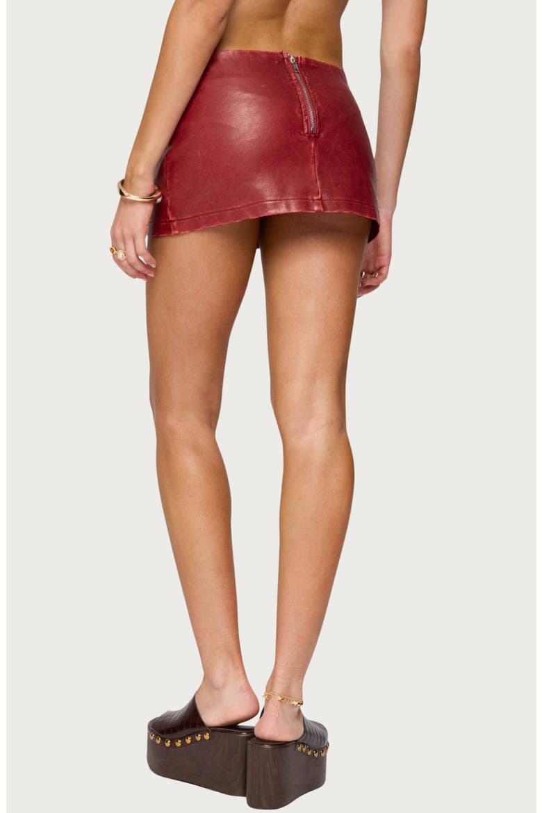 Lace-Up Low Rise Faux Leather Miniskort, Alternate, color, BORDU