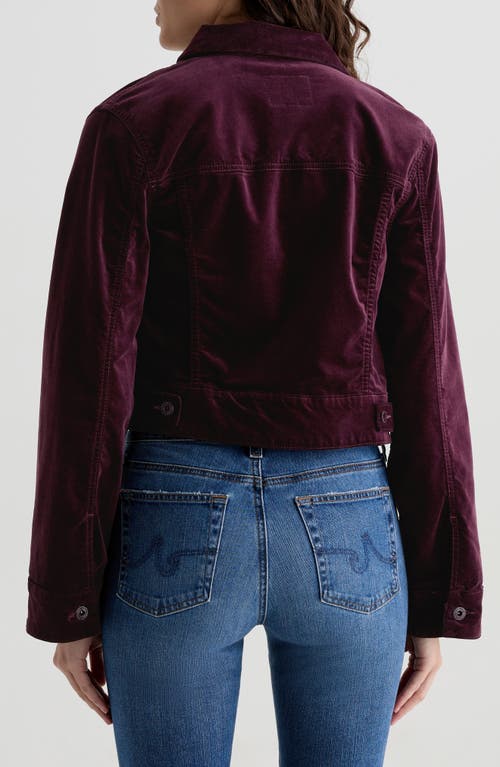 Ag Isa Crop Velvet Trucker Jacket In Burgundy